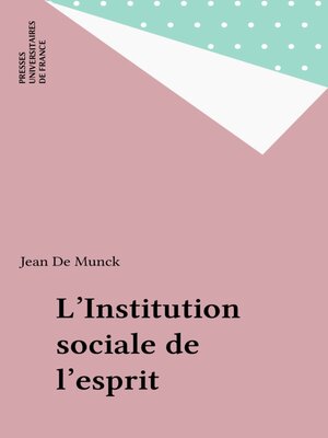 cover image of L'Institution sociale de l'esprit